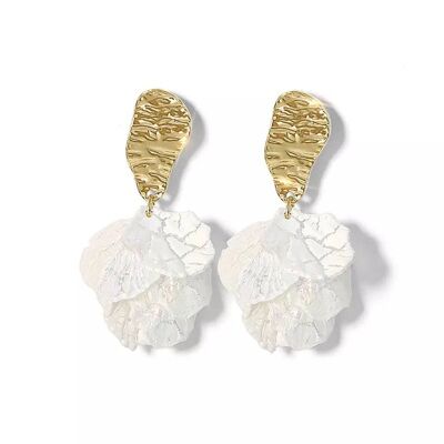 La Sarah Gold White Leaf Botanical Earrings