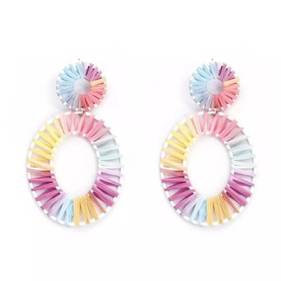 La Chanel Multicolour Straw Drop Earrings