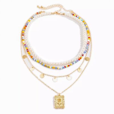 La Chanel Gold Rose Pearl Drop Pendant Necklace
