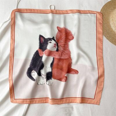 Cat Love-Print Silk Foulard