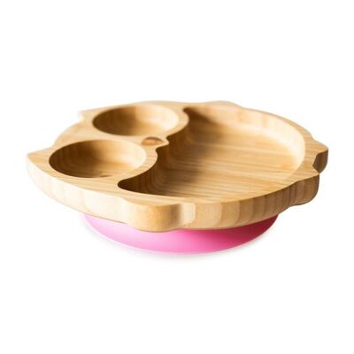 Bamboo Owl Sucton Plate - Pink