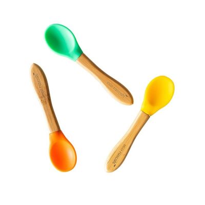 Best Bamboo and Silicone Spoon Set - Orange, Green, Yellow