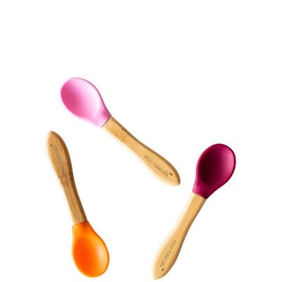 Best Bamboo and Silicone Spoon Set - Orange, Pink, Red
