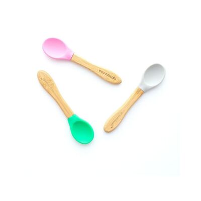 Best Bamboo and Silicone Spoon Set - Pink, Grey, Green