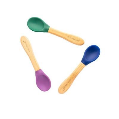 Best Bamboo and Silicone Spoon Set - Blue, Green, Orange