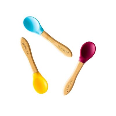 Best Bamboo and Silicone Spoon Set - Yellow, Blue, Red