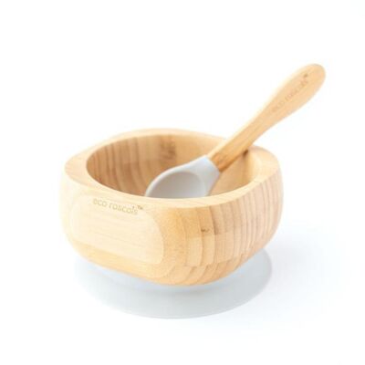 Bamboo Suction Bowl & Spoon Set - Grey