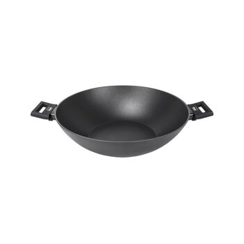 Wok, wok à induction en aluminium avec poignées et couvercle 36 cm, noir 2