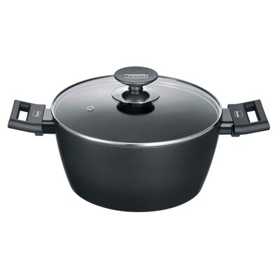 Casserole, Alu Casserole à induction avec couvercle en verre 24 cm, noir