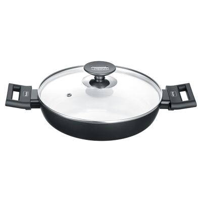 Serving pan, aluminum induction b.nature serving pan with glass lid 24 cm, black/white