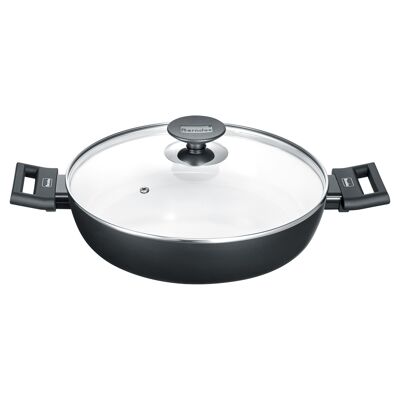 Serving pan, aluminum induction b.nature serving pan with glass lid 28 cm, black/white