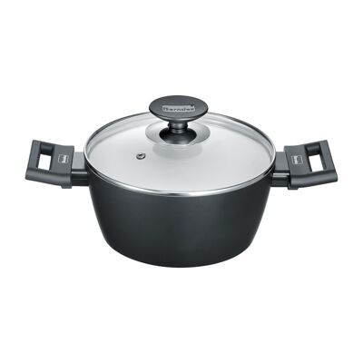 Casserole, Alu Induction b.nature casserole avec couvercle en verre 20 cm, noir/blanc