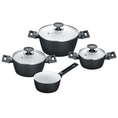 Cookware set, aluminum induction b.nature 4-piece cookware set, black/white