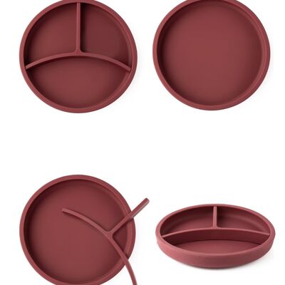Silicone Suction Plate with Removable Divider - Burgundy