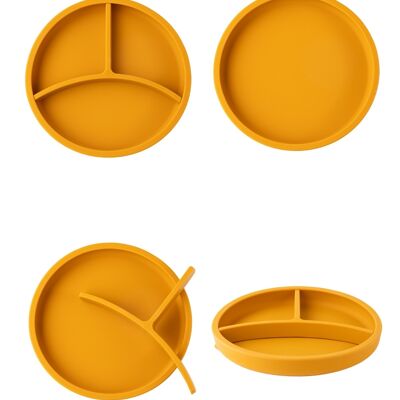 Silicone Suction Plate with Removable Divider - Mustard