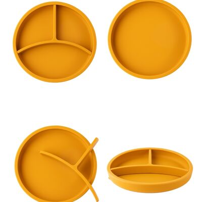 Silicone Suction Plate with Removable Divider - Mustard