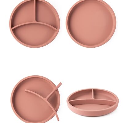 Silicone Suction Plate with Removable Divider - Rose