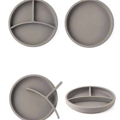 Silicone Suction Plate with Removable Divider - Silver