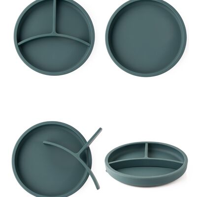 Silicone Suction Plate with Removable Divider - Teal
