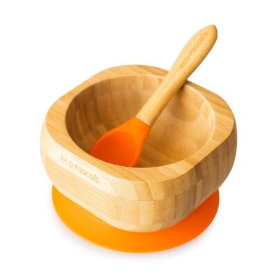 Bamboo Suction Bowl & Spoon Set - Orange