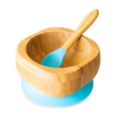 Bamboo Suction Bowl & Spoon Set - Blue