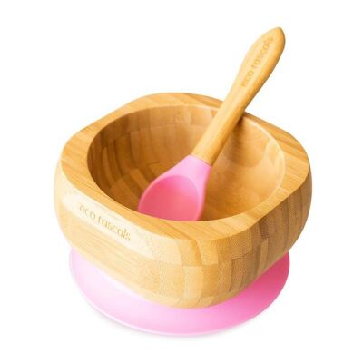 Bamboo Suction Bowl & Spoon Set - Pink