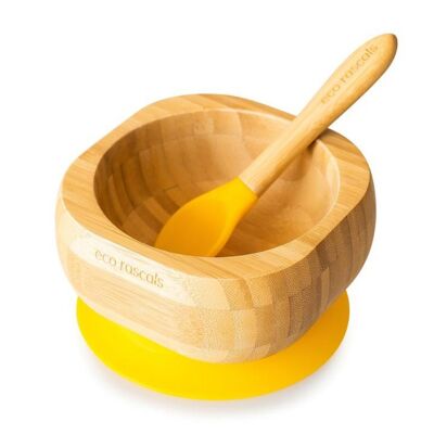 Bamboo Suction Bowl & Spoon Set - Yellow
