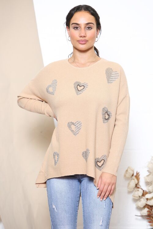 Camel winter small sparkle heart jumper