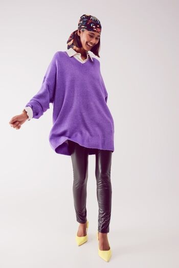 robe pull oversize à col en v violet 3