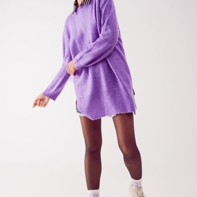 vestito a maglia oversize con scollo tondo color lilla