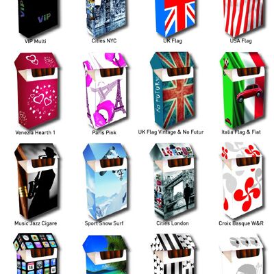 "Best of" cigarette pack cases - Pack of 180 (12 decorations by 15) + free box