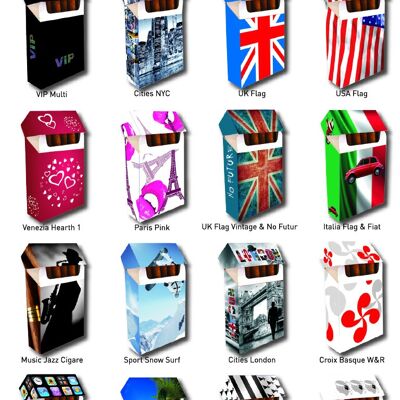"Best of" cigarette pack cases - Pack of 180 (12 decorations by 15) + free box