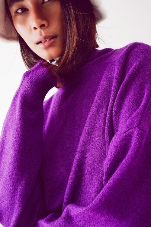 Super soft high neck sweater in purple
