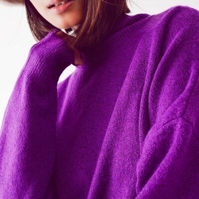 Super soft high neck sweater in purple