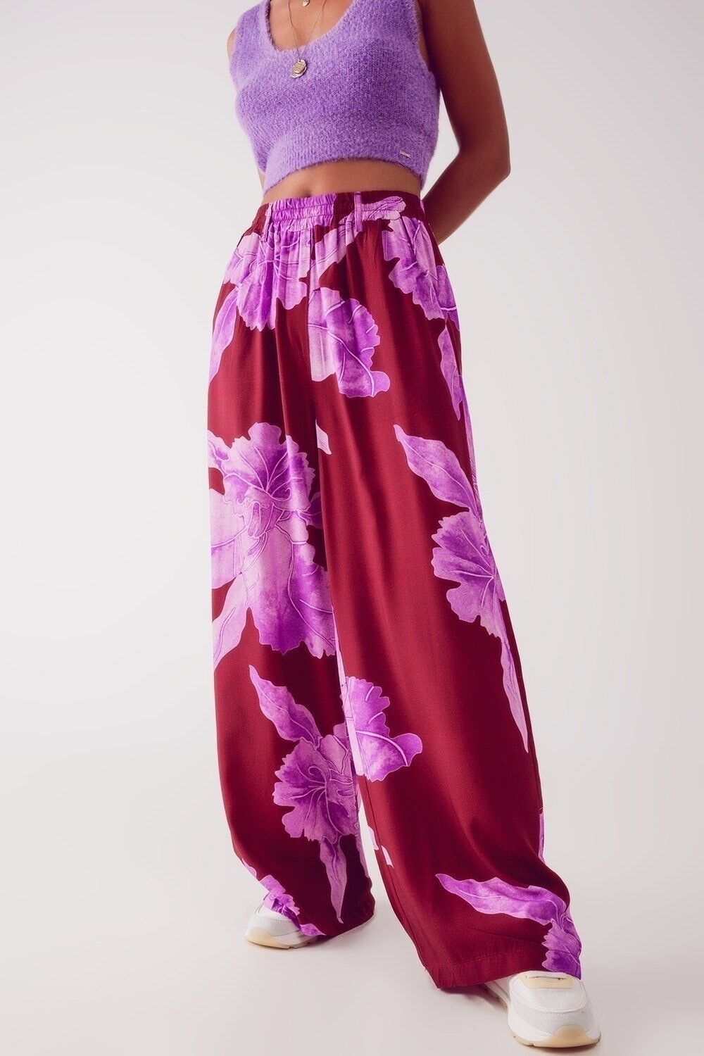 Hose mit geradem Bein in fuchsiafarbener, abstrakter Blume