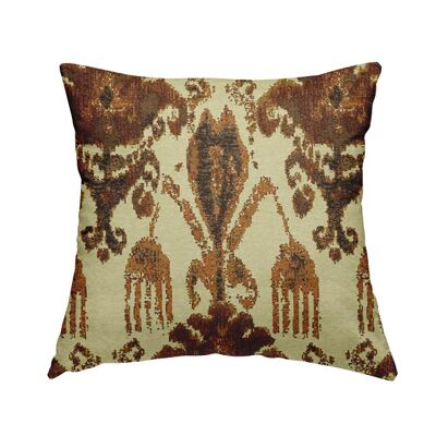 Chenille Fabric Traditional Beige Orange Red Pattern Cushions Piped Finish Handmade To Order