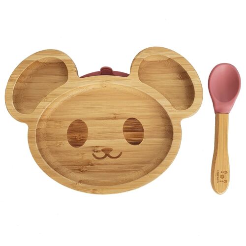 Kids bamboo tableware mouse dusty rose