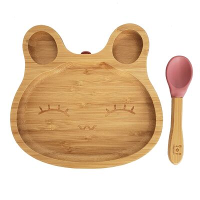 Kids bamboo tableware rabbit dusty rose