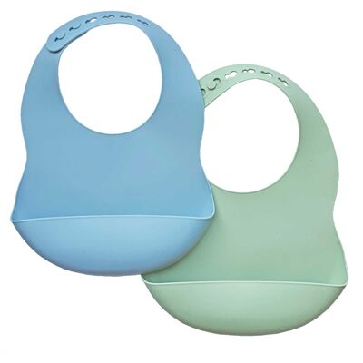 Lot de 2 bavoirs en silicone bleu-vert