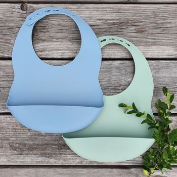 Lot de 2 bavoirs en silicone bleu-vert 5