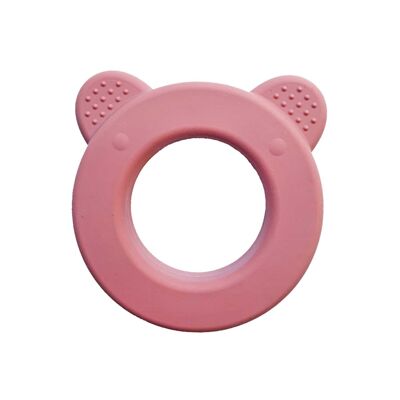 Hochet bébé en silicone ours rose poudré