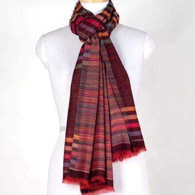 Bufanda reversible de lana de cachemira Vivid Stripes - Marrón Multicolor