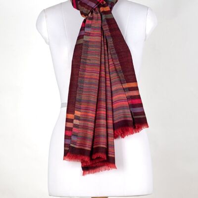 Sciarpa reversibile in lana e cashmere con strisce vivaci - marrone multicolore