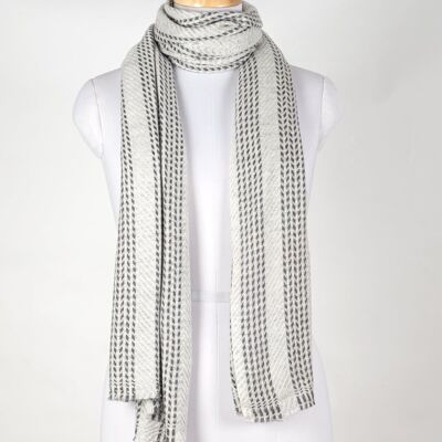 Chevron Stripe Bands Cashmere Wool Scarf - Grey