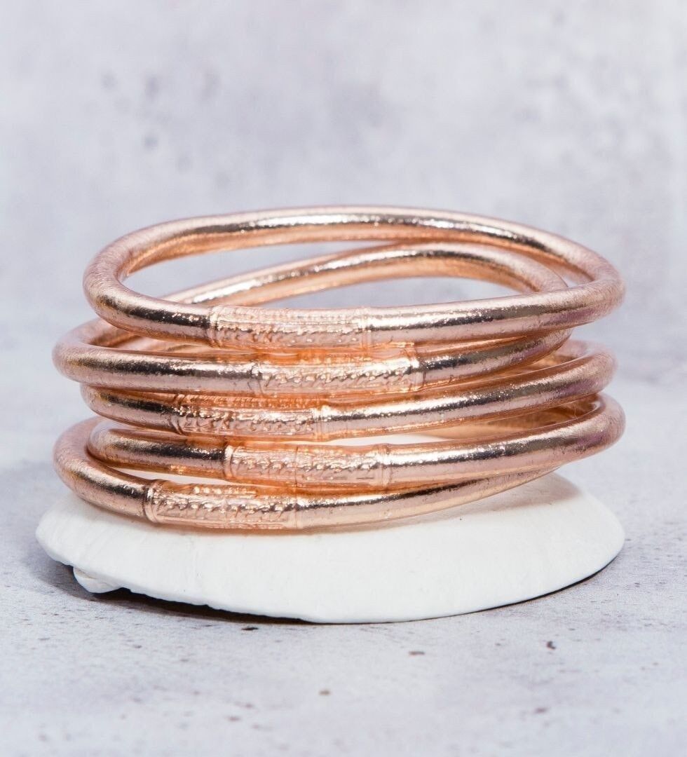 Brazalete budista auténtico de 5 mm - oro rosa - talla M de MaLune