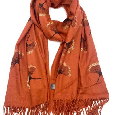Soft gingko leaf pattern scarf