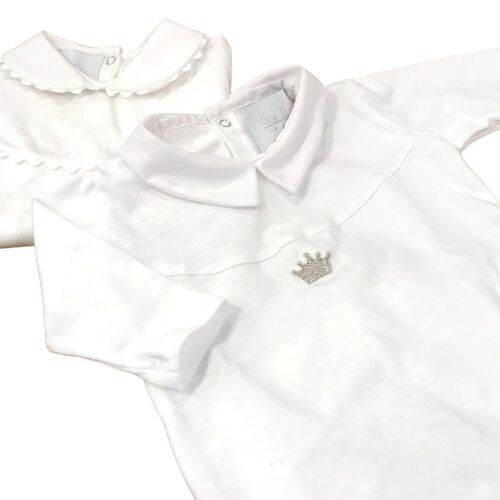 White baby jumpsuit with small crown