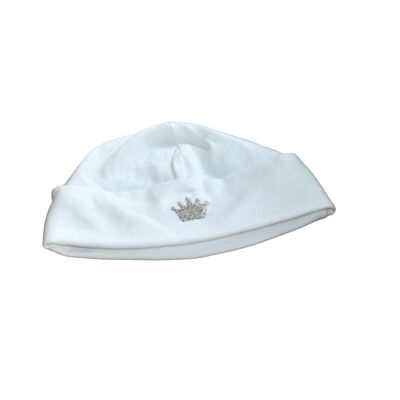 White baby hat with small crown