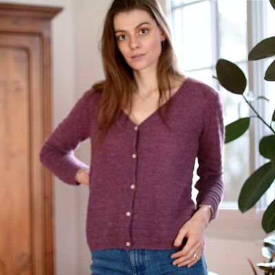 Cardigan testurizzato lampone in puro cashmere