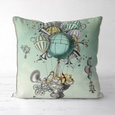 Aves Piger Hot Air Balloon and Birds Pillow, Cushion cover, 45x45cm